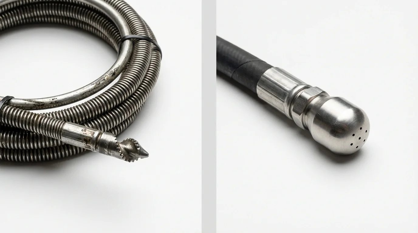 Drain snake cable and hydro jetting nozzle used for drain cleaning in Moville, IA