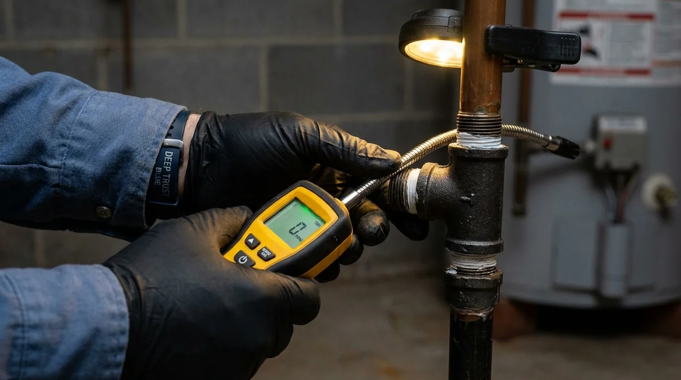 Gas leak detection with electronic sniffer by Johns Plumbing LLC in Moville