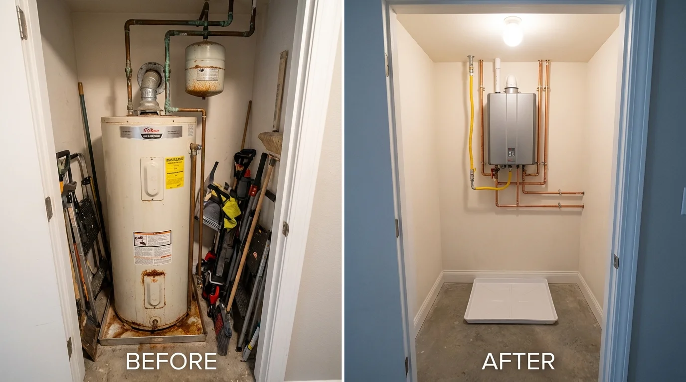 Tank water heater versus wall-mounted tankless unit comparison for Moville, IA homeowners