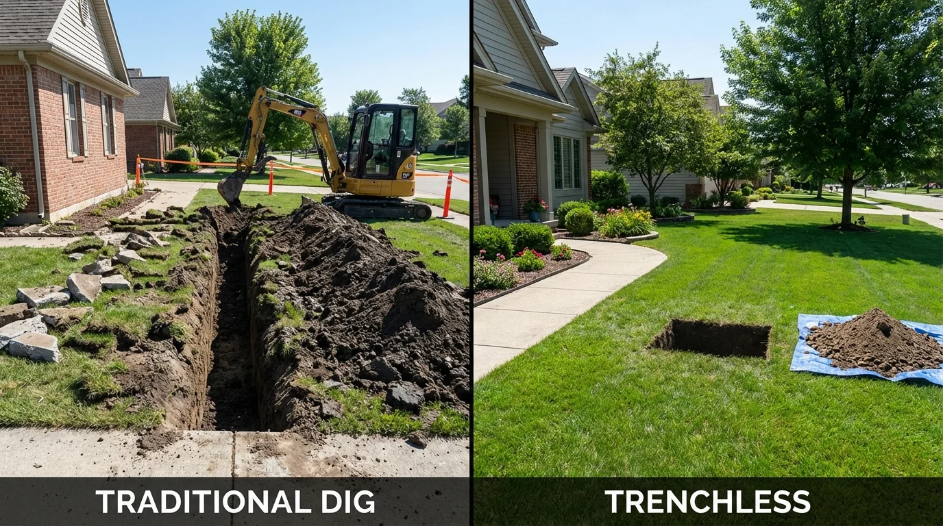 Trenchless sewer repair with minimal yard damage versus traditional excavation in Moville, IA